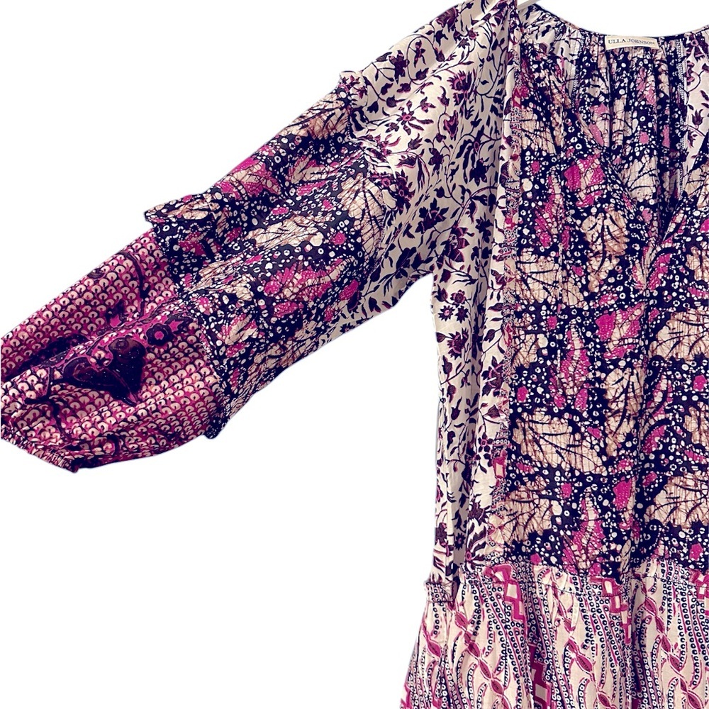 Ulla Johnson Mixed Floral Midi Dress in Pink and Purple - Picture 4 of 6